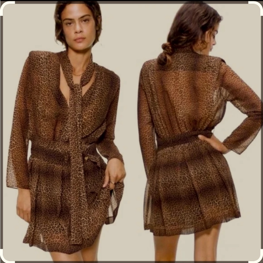 Zara long sleeve short leopard print dress